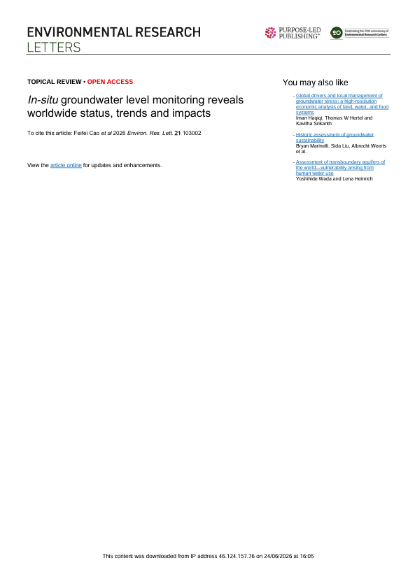 In-situ groundwater level monitoring reveals worldwide status, trends and impacts