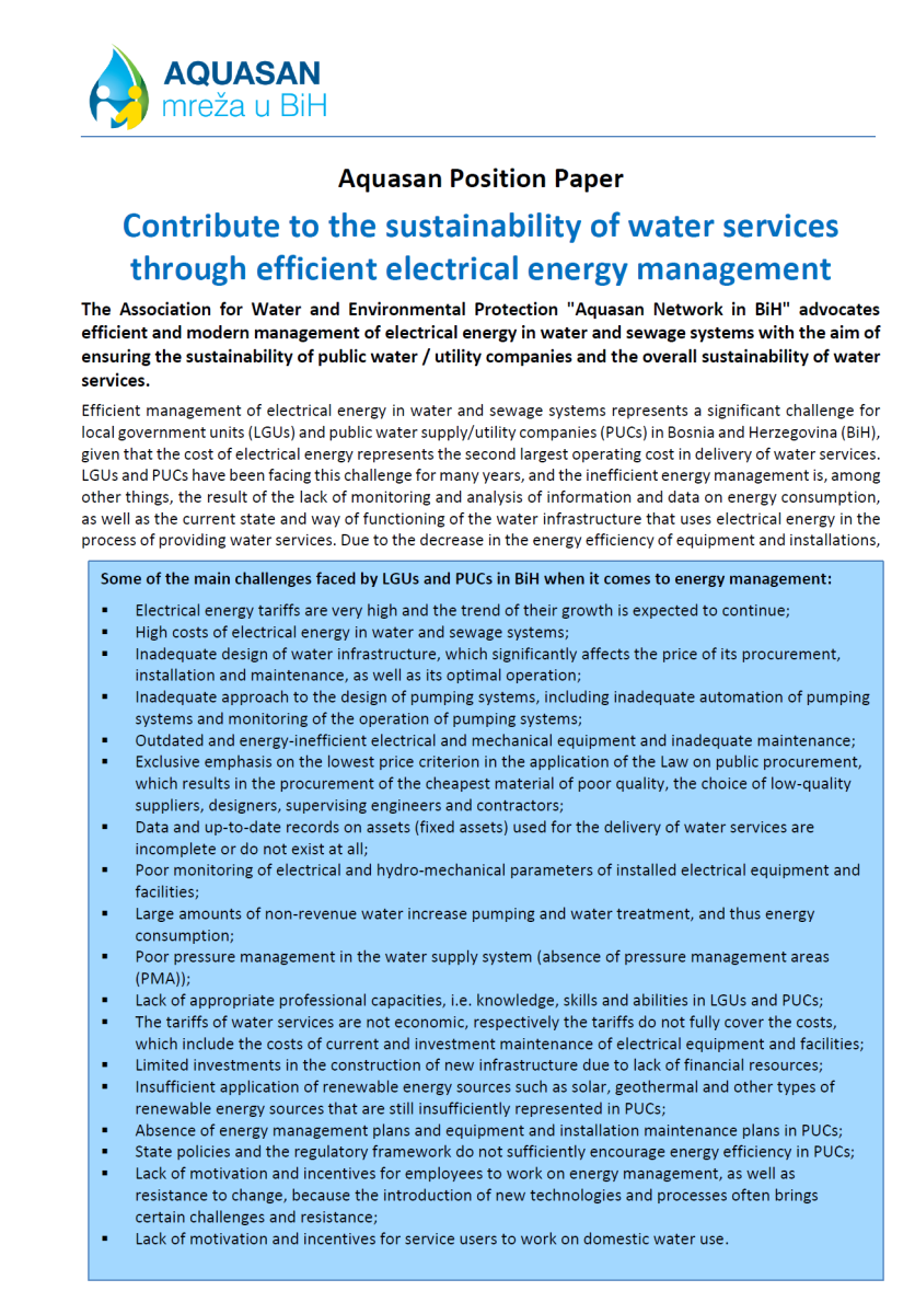 Contribute to the sustainability of water services through efficient electrical energy management