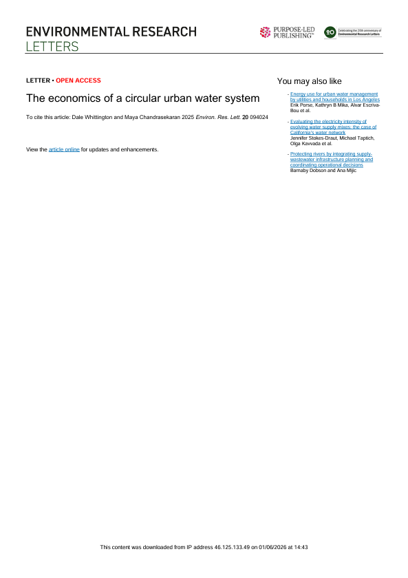 The economics of a circular urban water system